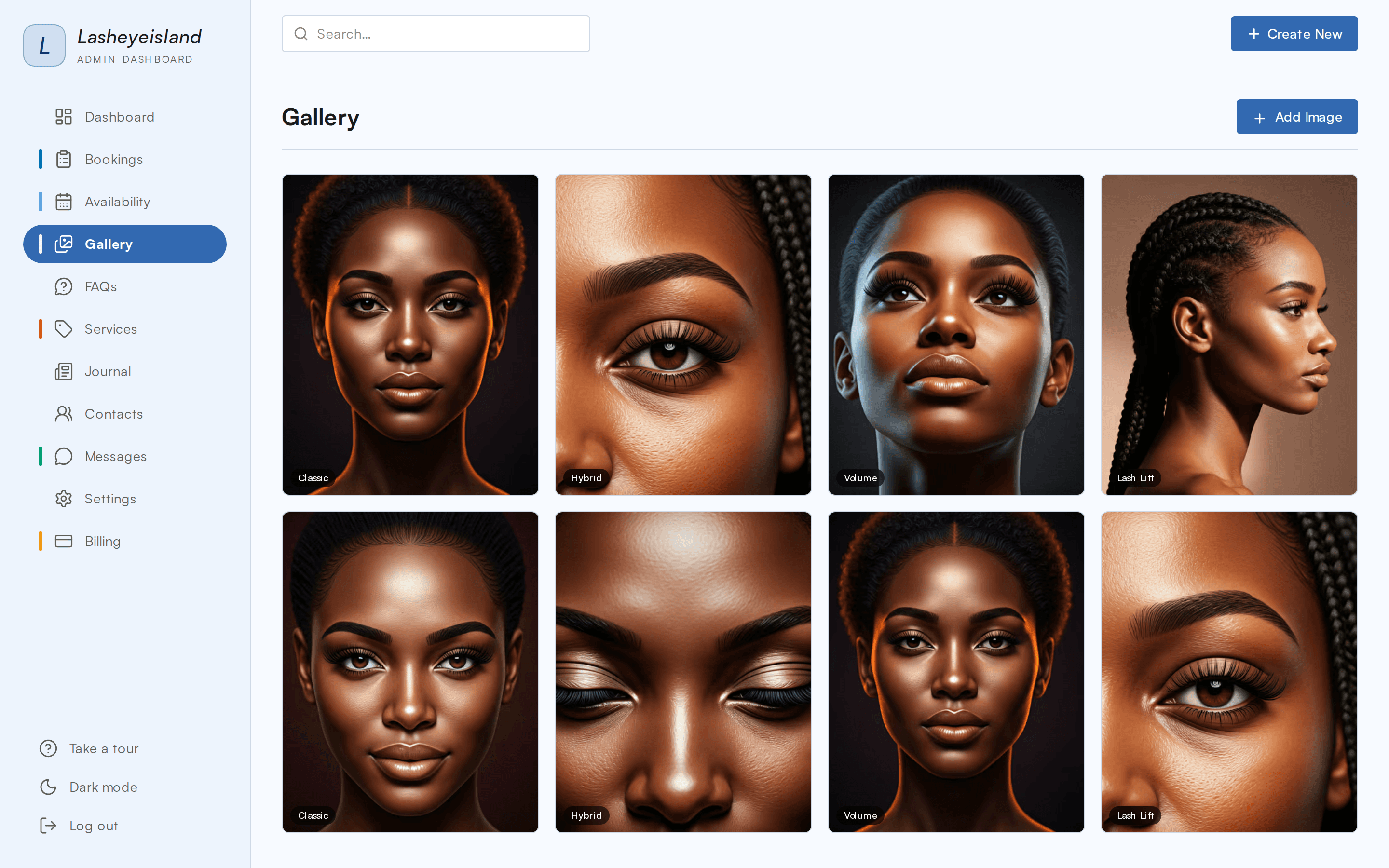 The Gallery manager in Wahy admin: uploaded photos, ready to publish